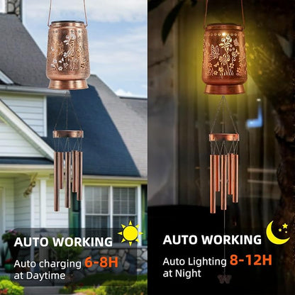 Solar Wind Chimes for Outside 41”, Butterfly Memorial Wind Chimes with Solar Lantern, Metal Hanging Garden Decor, Sympathy Gifts for Mom Grandma Women, Patio Porch Yard