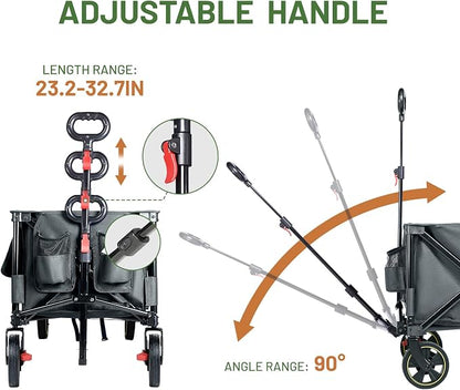 Timber Ridge 51.2'' Extended Collapsible Wagon Cart with Brakes and Cargo Net, 500LBS Heavy Duty Foldable Utility Wagon with Adjustable Handle, 400L Capacity Portable Cart for Camping Sports Shopping