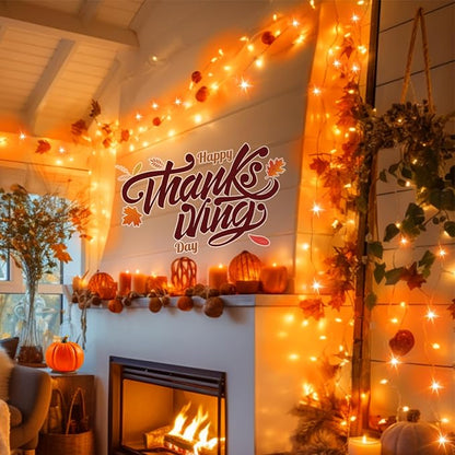 300 Led Orange String Lights Outdoor Halloween Decorations, 108 Ft Thanksgiving Decor Lights 8 Modes Fairy Lights for Bedroom Yard Room Decor