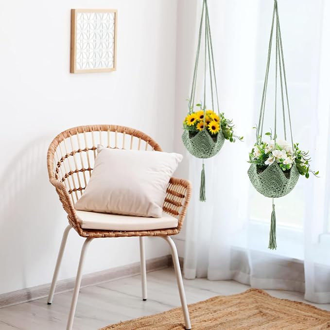 Shappy 2 Pack Boho Macrame Plant Hanger, Large Hanging Planter Plant Holder Pot Hanger Hanging Basket Wall Planters, Plants Lover Gift for Indoor Garden (Classic,Sage Green)