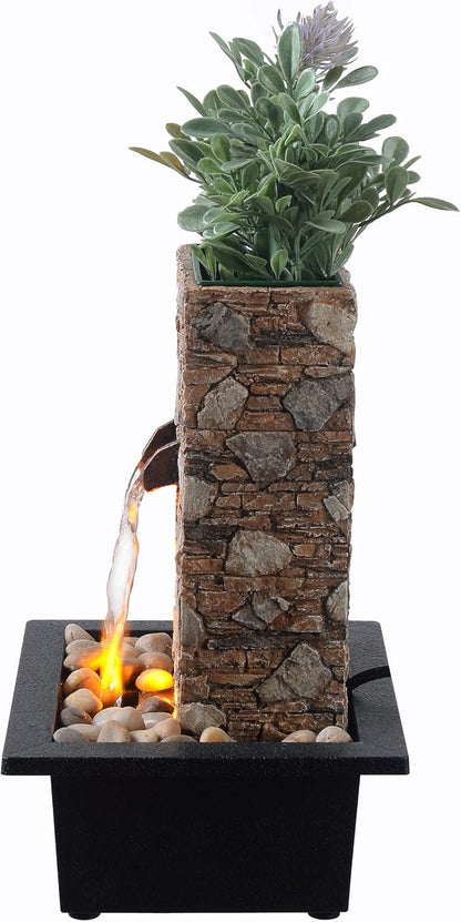 Kalona Tabletop Waterfall Fountain, Zen Fountain for Home Office Decor with LED Lights, Relaxing Indoor Water Feature with Realistic Stone Look for Meditation(23111)