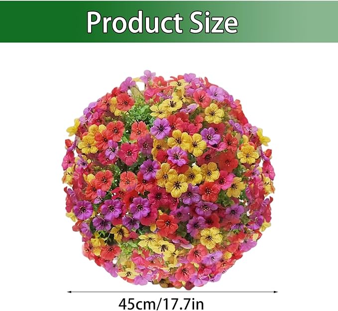 Artificia Flower Ball 17.7 Inch-Faux Flowers Topiary Hanging Ball for Outdoor Decor, UV Resistant Plastic Wedding Decoration, Garden Patio Porch Hanging Basket,Party Centerpiece Decor(1PCS-Spherical)