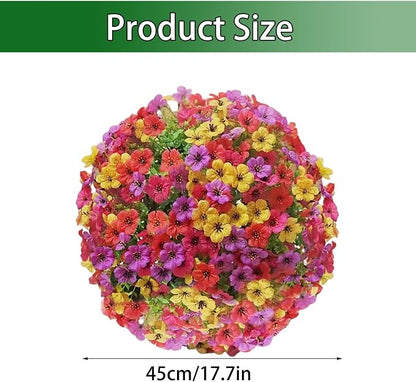 Artificia Flower Ball 17.7 Inch-Faux Flowers Topiary Hanging Ball for Outdoor Decor, UV Resistant Plastic Wedding Decoration, Garden Patio Porch Hanging Basket,Party Centerpiece Decor(1PCS-Spherical)
