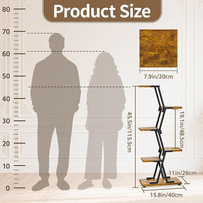 LASZOLA 5 Tier Tall Wood and Metal Plant Stand Indoor for Heavy Duty Planter, Large Multi Level Vertical Flower Shelf for Narrow Corner, Sturdy Rustic Rack Holder for House Patio, Space Saving, Black