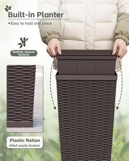 Greesum 30 Inch Tall Plastic Planters with Rattan Texture – Set of 2, Detachable Inner Pot & Drainage Holes, Indoor/Outdoor Decorative Flower Pots for Large Plants, Trees, Patio, and Garden, Brown