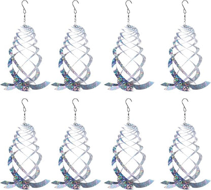 OFFO Bird Reflectors, 9.8 inch Double-Sided Reflective Bird Scare Devices with Stainless Steel Hook, Spiral Reflectors Outdoor Garden Decor for Tree Patio Farm Orchard Porch Pool Window, 8 PCS