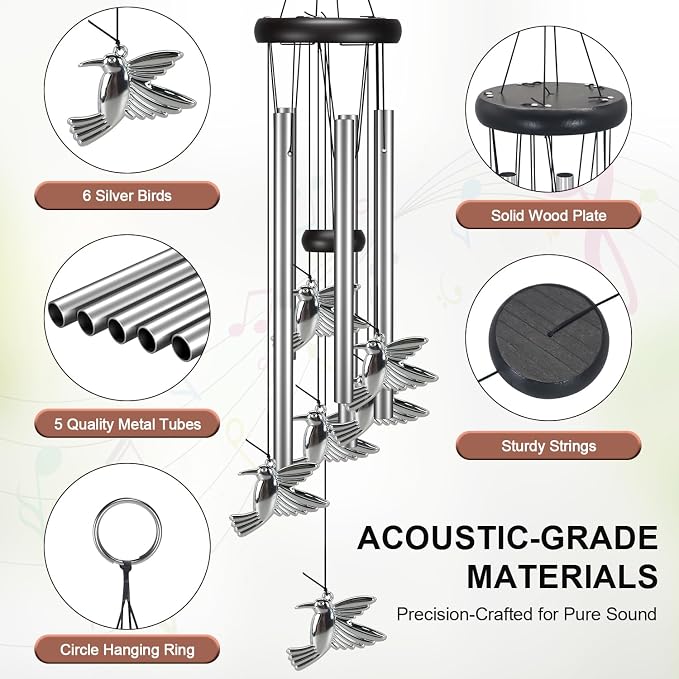 Virekm Windchimes,Hummingbird Wind Chimes for Outside,Bird Wind Chime Outdoors Clearance Sympathy Memorial Gift Windchimes for Patio Decoration, Garden Decor. Zen Garden Decor（Hummingbird）