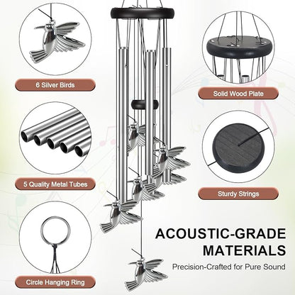Virekm Windchimes,Hummingbird Wind Chimes for Outside,Bird Wind Chime Outdoors Clearance Sympathy Memorial Gift Windchimes for Patio Decoration, Garden Decor. Zen Garden Decor（Hummingbird）