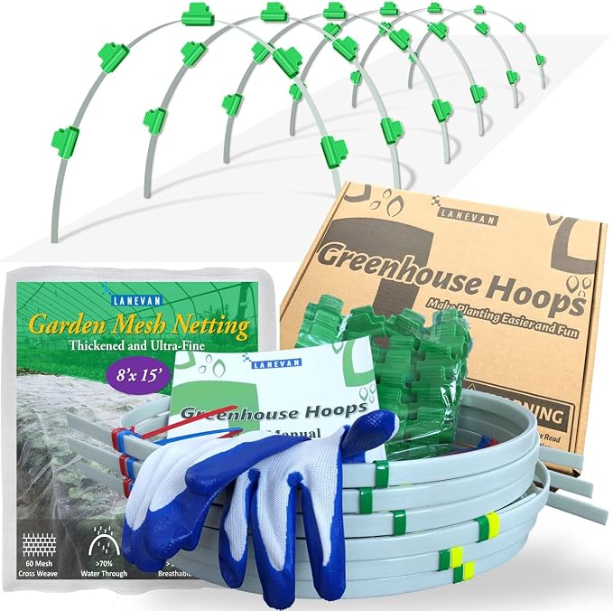 Garden Mesh Netting Kit, Super Bendable Fiberglass Greenhouse Hoops with Ultra-Fine Pest Barrier for 2-4ft Wide Raised Beds, Weather Resistant Grow Tunnel for Planting Row Protection