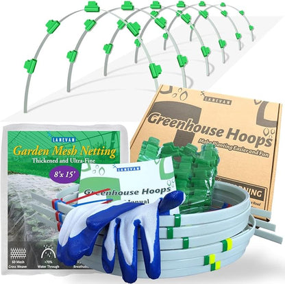 Garden Mesh Netting Kit, Super Bendable Fiberglass Greenhouse Hoops with Ultra-Fine Pest Barrier for 2-4ft Wide Raised Beds, Weather Resistant Grow Tunnel for Planting Row Protection