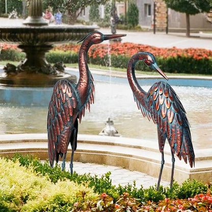Kircust Outdoor Metal Heron Statues, Crane Sculptures for Garden Yard | Bronze 27.56" Tall, Set of 2 Heron Sculptures, Weatherproof, Patio Decor, Art