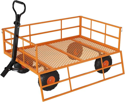 Garvee Steel Garden Cart, 1200 LBS Capacity Utility Outdoor Wagon, Heavy Duty Mesh Garden Wagon with Removable Sides, 2-in-1 Handle, 13" Tires for Yard, Lawn, Garden