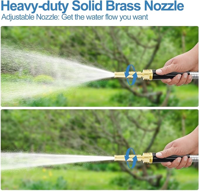 SPECILITE 50 ft 304 Stainless Steel Garden Hose Metal Heavy Duty Water Hose, Flexible Water Hose Pipe with 3/4" Solid Brass Connectors, No-Expandable Garden Hoses with Rubber Grip for Yard, Outdoor