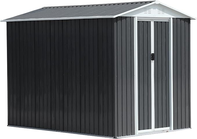 Ball & Cast 10x8 FT Outdoor Storage Shed with Windows, Metal Garden Sheds with Punched Vents and Lockable Door,Clearance Tool House with Aluminum Frames for Backyard,Patio,Grey