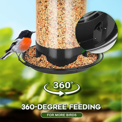 Gbekery Metal Bird Feeders for Outdoors Hanging, Weather Resistant Wild Bird Feeder with 360 Degree Feeding Tray, Black