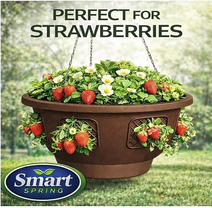 Ultimate Hanging Baskets - Strawberry, Tomato, Flower, and Herb Outdoor Planters - Use Garden Pots for Growing Plants Outside On A Deck, Fence, or Balcony (Mocha 2pk)