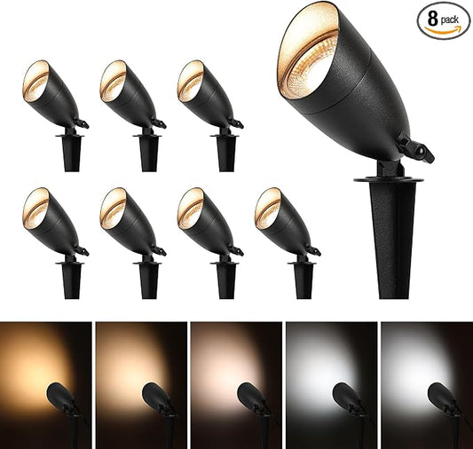 LUTEC 5CCT 12V Low Voltage Landscape Lighting Die-cast Aluminum Spot Lights with Connectors, IP65 Outdoor Landscape Spotlights, 7W 650LM for Tree Garden, 8 Pack (No Transformer Kits)