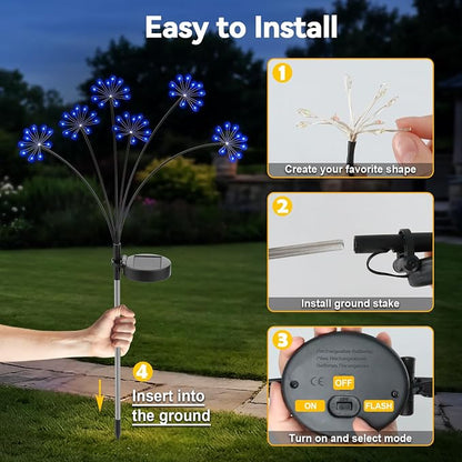 Solar Garden Lights Outdoor, Upgraded Solar Swaying Starburst Light Waterproof with 2 Modes, Solar Fairy Firework Lights for Yard Patio Pathway Flowerbed Balcony Garden Decoration (Blue, 4 Pack)