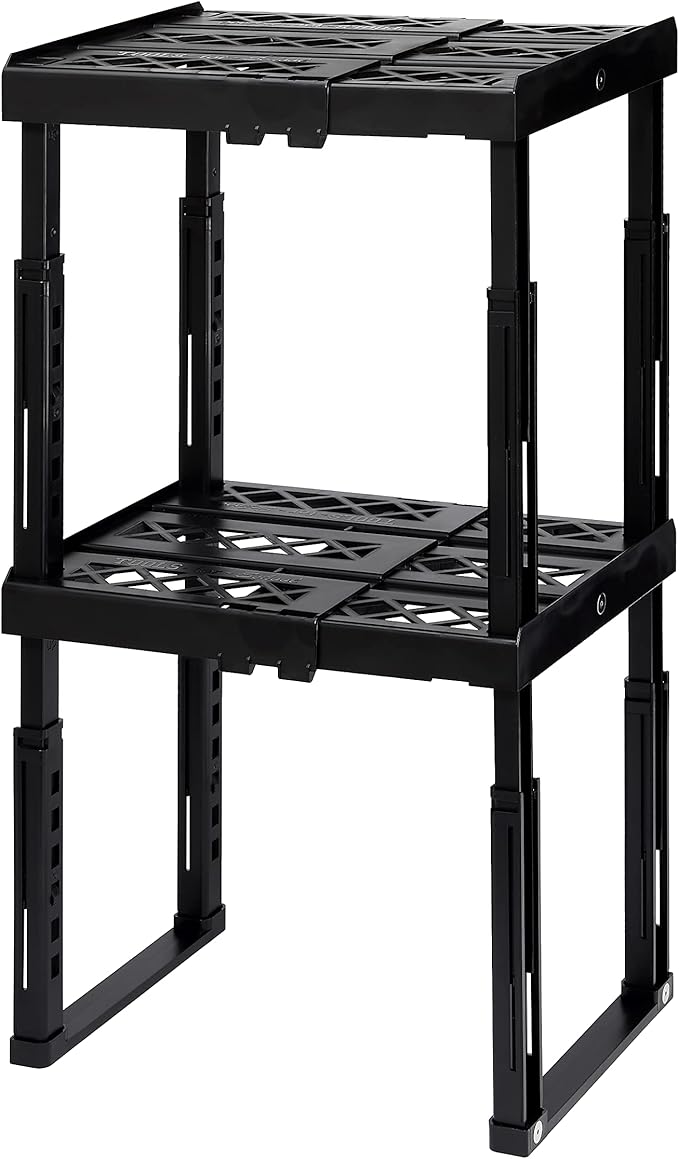 Tools-for-School Height & Width Adjustable Locker Shelf - Strong ABS Plastic - Width Adjusts from 8"-12.5" & Height Adjusts from 10"-14" - Patented Design - BEWARE OF CHEAP IMITATIONS - 2 Pack (Black)