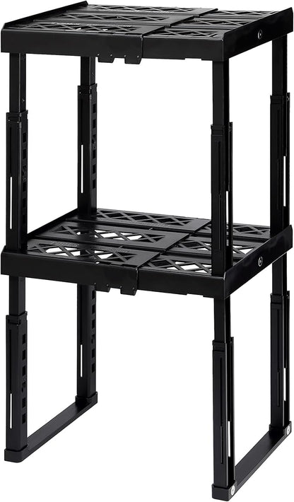 Tools-for-School Height & Width Adjustable Locker Shelf - Strong ABS Plastic - Width Adjusts from 8"-12.5" & Height Adjusts from 10"-14" - Patented Design - BEWARE OF CHEAP IMITATIONS - 2 Pack (Black)