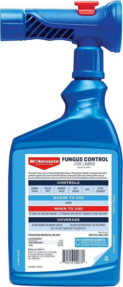 BioAdvanced Fungus Control for Lawns, Ready-to-Spray, 32 fl oz, 5,000 Sq Ft, Lawn Fungicide (Pack of 8)