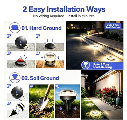 Solar Driveway Lights 8 Pack, Solar Walkway Lights Outdoor IP67 Waterproof, Solar Ground Lights Lighting for Yard Path Step Sidewalk Stair Pathway（Warm White）