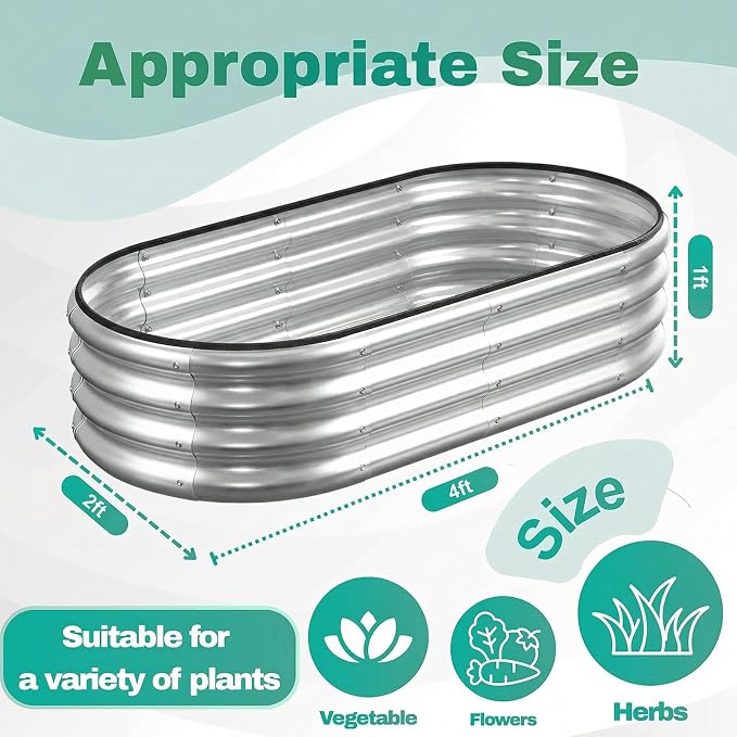 4x2x1 FT Galvanized Raised Garden Bed Kit, Open Bottom Design Metal Planter Box Outdoor, Planters for Outdoor Plants, Flower, Vegetables, Herbs (Galvanized,2PCS)