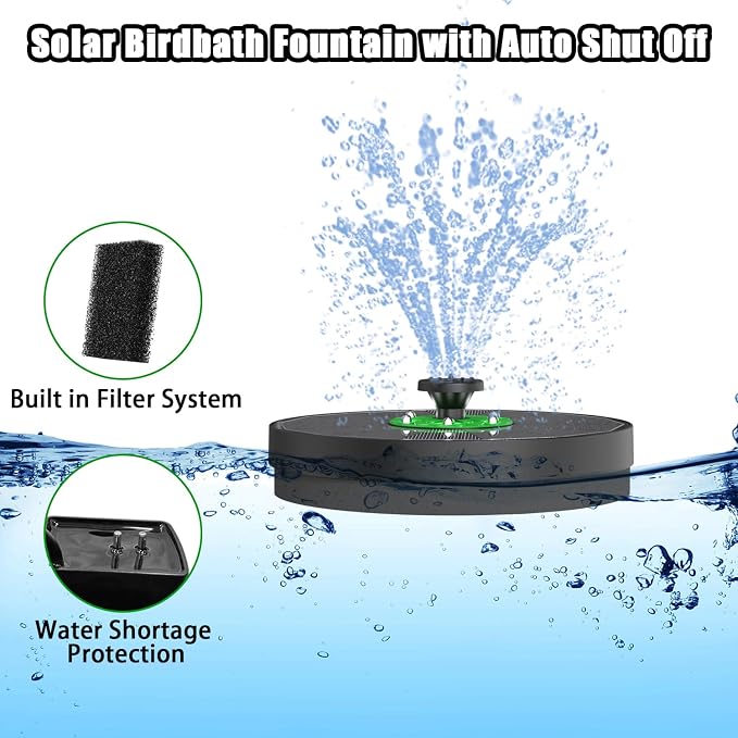 Yzert Solar Fountain for Bird Bath Green Flower White Lights, 3.5W Glass Solar Bird Bath Fountains with 2200 mAh Battery, Solar Fountain Pump with 7 Nozzles for Outdoor Garden, Pond, Pool Decor