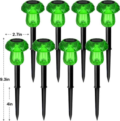 Solar Halloween Lights Outdoor 8 Pack Green Garden Mushroom Decor | LED Waterproof Halloween Decorations for Pathway Yard Outside Driveway Walkway Path Landscape Lawn Lighting, Auto On/Off
