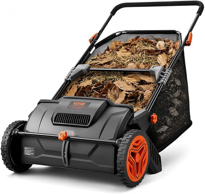 VEVOR Push Lawn Sweeper, 21inch Leaf & Grass Collector, Heavy Duty Thickened Steel Durable to Use with Large Capacity 3.5 cu. ft. Mesh Collection Hopper Bag, 2 Spinning Brushes | Adjustable Brush Height & 2 Spinning Brushes, Manual Yard Sweeper for Lea...