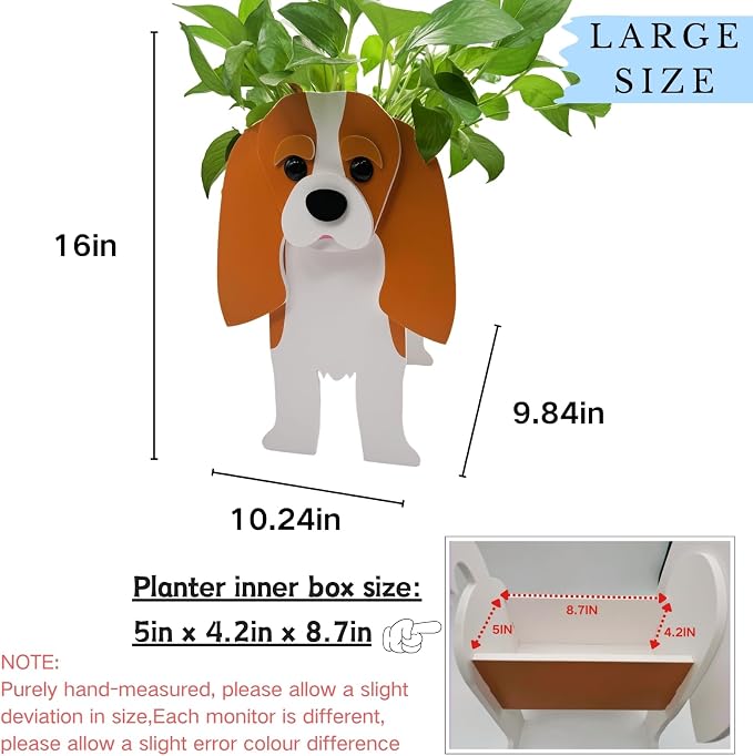 Brown King Cavalier Dog Planter Pots, 9.84 x 10.24 x 16 Inches | Large Dog Flower Pot, Cute Animal Shaped Plant Pot, Gifts for Women & Pet Lovers, Indoor Outdoor Garden Home Office Decor