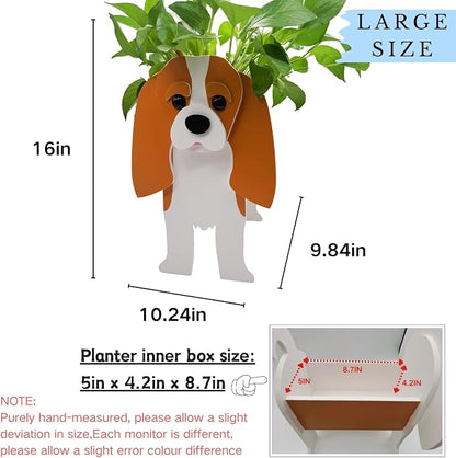 Brown King Cavalier Dog Planter Pots, 9.84 x 10.24 x 16 Inches | Large Dog Flower Pot, Cute Animal Shaped Plant Pot, Gifts for Women & Pet Lovers, Indoor Outdoor Garden Home Office Decor