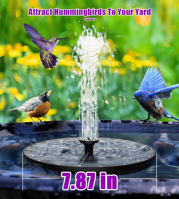 SZMP Solar Fountain 4W Bird Bath Fountains Upgraded 60 LED Lights, Built-in 4000 mAh Battery with 7 Nozzles & 4 Fixers, Solar Water Fountain for Garden, Bird Bath, Pool, Pond, Outdoor