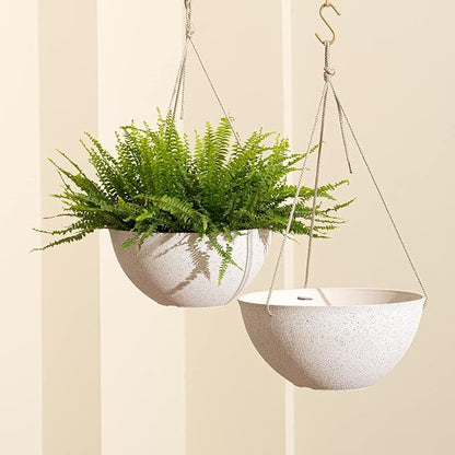 LA JOLIE MUSE Large Hanging Planters for Outdoor Plants - 13 Inch Hanging Flower Pots Set of 2, Speckled White