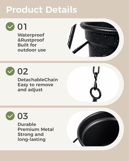 Bamworld Black Hanging Planters for Indoor Outdoor Plants Metal Hanging Pots for Plants 5 Inch Modern Hanging Basket Window Plant Hanger Ceiling Hanging Flower Pot with Chain for Wall Decor (Diamond)