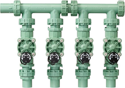 Orbit 57257 4-Valve Preassembled Sprinkler Manifold – Easy Install, Smart Controller Compatible, Works with PVC & Poly Pipe, Includes 4 in-Line Valves