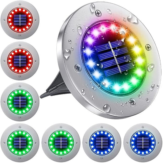 NFESOLAR Solar Ground Lights Outdoor with 16 LEDs Multi-Color for Outdoor | IP65 Waterproof, Stainless Steel Shell, Wire-Free, Easy to Use for Garden Yard Lawn Pathway Walkway- 8 Pack
