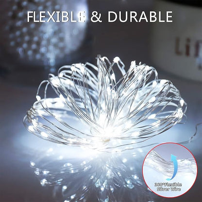 Solar Fairy String Lights for Outside, Outdoor Waterproof, Cool White 2Pack Total 200LED 66Ft 8 Modes Mini Mini Small Solar Powered Lights for Christmas, Garden, Patio, Fence, Balcony