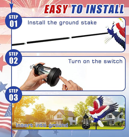 Solar Lights Outdoor Waterproof Eagle Garden Decor,2 Packs 29.9in Metal Eagle with Solar Lights,250th Anniversary America Eagle Patriotic Decorations,Decorative Garden Stakes for Yard Art Patio Porch