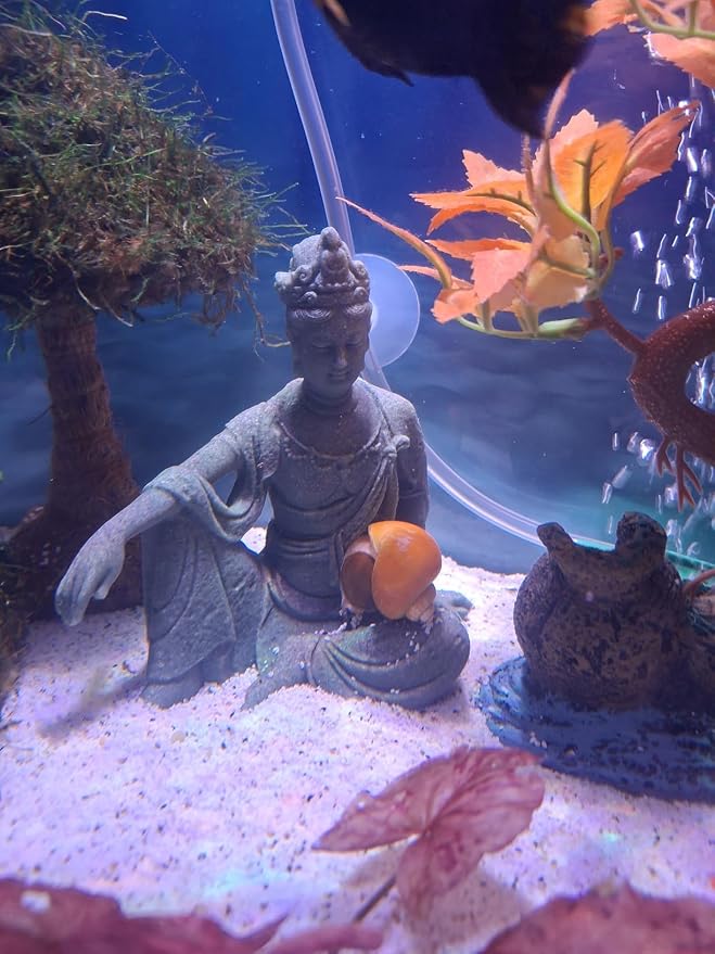 livelyfish Aquarium Buddha Statue Sandstone Buddha Figurines Meditating Buddha Statues for Fish Tank Zen Garden Decor (M)