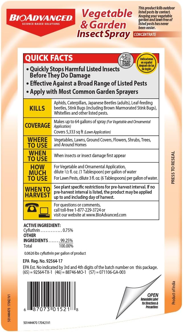 BioAdvanced Vegetable & Garden Insect Spray Concentrate - 32 fl oz Bottle