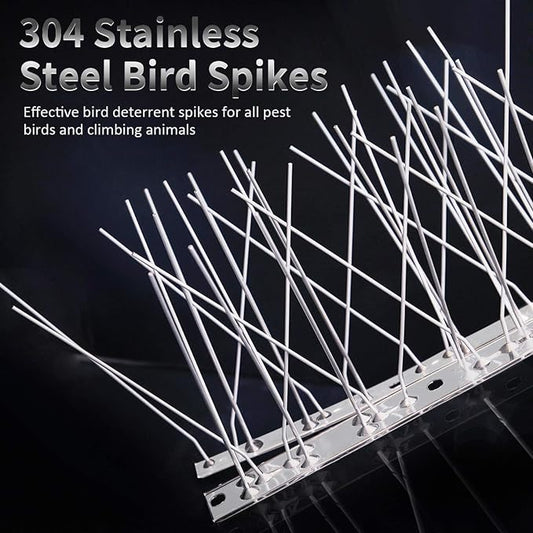 Bird Spikes for Pigeons Small Birds Cat, 15 Feet Bird Spikes Stainless Steel Bird Deterrent Spikes 14 Strips