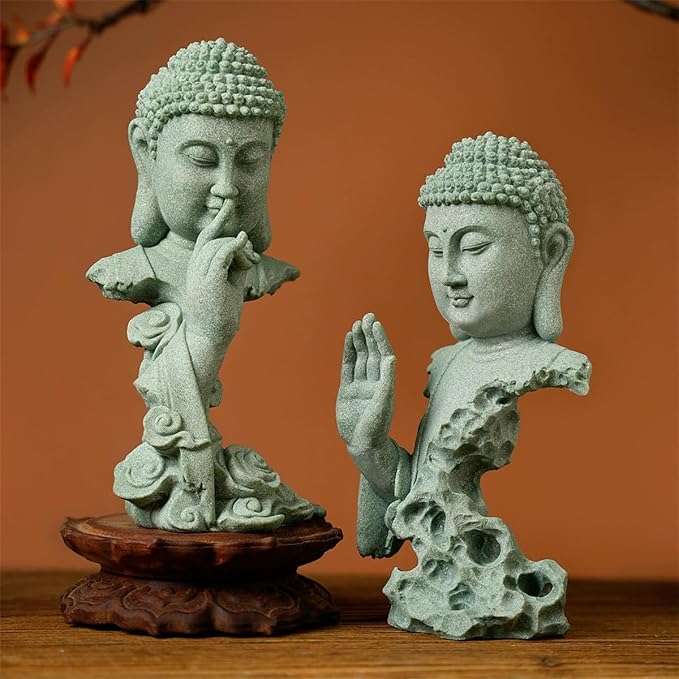 livelyfish Meditating Buddha Statue Zen Garden Statues Sandstone Thinker Buddha Sculpture Figurine for Fish Tank Aquarium Home Decorations, Gift (B)