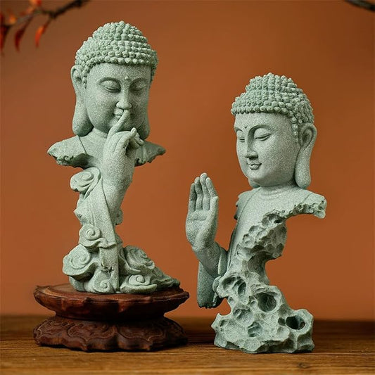 livelyfish Meditating Buddha Statue Zen Garden Statues Sandstone Thinker Buddha Sculpture Figurine for Fish Tank Aquarium Home Decorations, Gift (A)