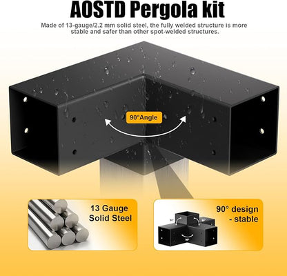 Pergola Bracket kit for 4"x 4" (Inner 3.5" X 3.5") Lumber (12 pc) | Heavy Duty 13-Gauge Steel,DIY Pergola Hardware Kit with 3-Way & 4-Way Corner Bracket for Gazebo,Gardens,Pergolas,Courtyards