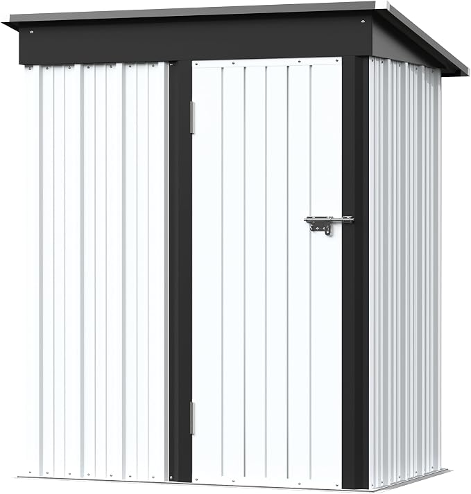 Greesum Outdoor Storage Shed 5 x 3 ft. Utility Tool Shed Metal Storage Garden Shed with Door & Lock for Patio Storage, White