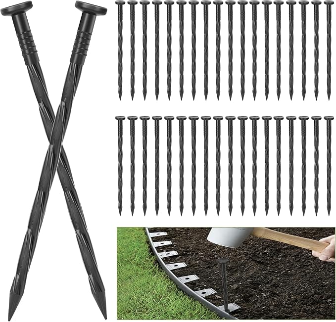 100Pack Plastic Landscape Edging Spikes, 8 Inch Spiral Landscape Anchoring Spikes，Landscape Spikes for Garden Lawn Yard, Paver Edging, Weed Barrier, Artificial Turf & More