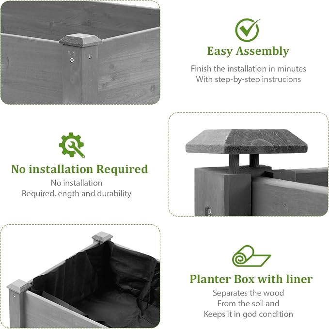 Raised Garden Bed with Legs, 48x24x30 in Planter Boxes Outdoor, Elevated Wooden Planter Box Standing Growing Bed for Gardening, Backyard, Patio and Balcony (Grey, 48x24x30)