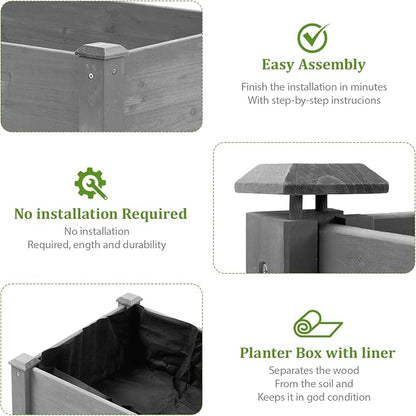 Raised Garden Bed with Legs, 48x24x30 in Planter Boxes Outdoor, Elevated Wooden Planter Box Standing Growing Bed for Gardening, Backyard, Patio and Balcony (Grey, 48x24x30)