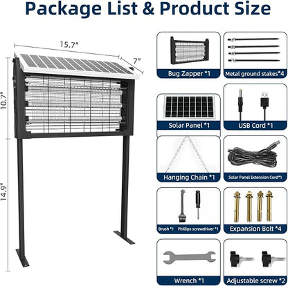 Solar Bug Zapper Outdoor for 3000 sq.ft, Waterproof Mosquito Zapper, Rechargeable Fly Zapper with 3 LED Tube,Cordless Solar Mosquito Killer for Patio Yard Garden Camping with 13W Solar Panel (9023B)